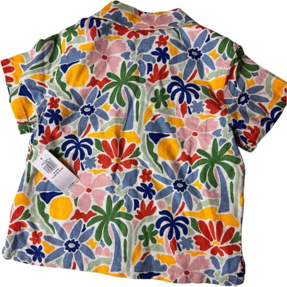 Old Navy Multi-color FloralPrint Button Front Short Sleeve Shirt Sz 18-24 M NWT